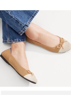 Rothy's The Ballet Flat Pearl Tan Ivory Checkered Captoe Bow Size 11 New